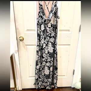 Timing Black and White Floral maxi satin Dress